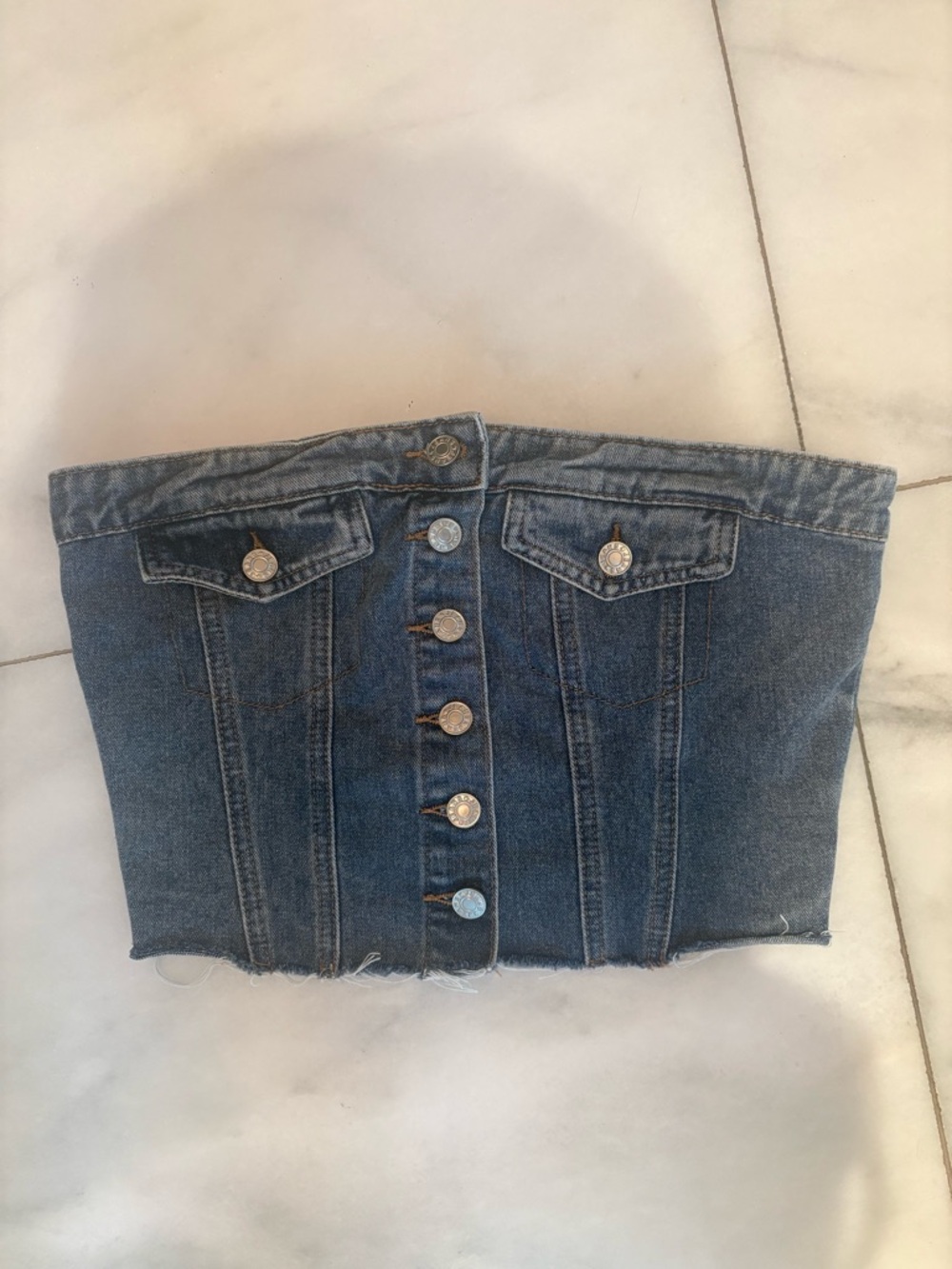 Commense Blue Denim Button-Front crop top